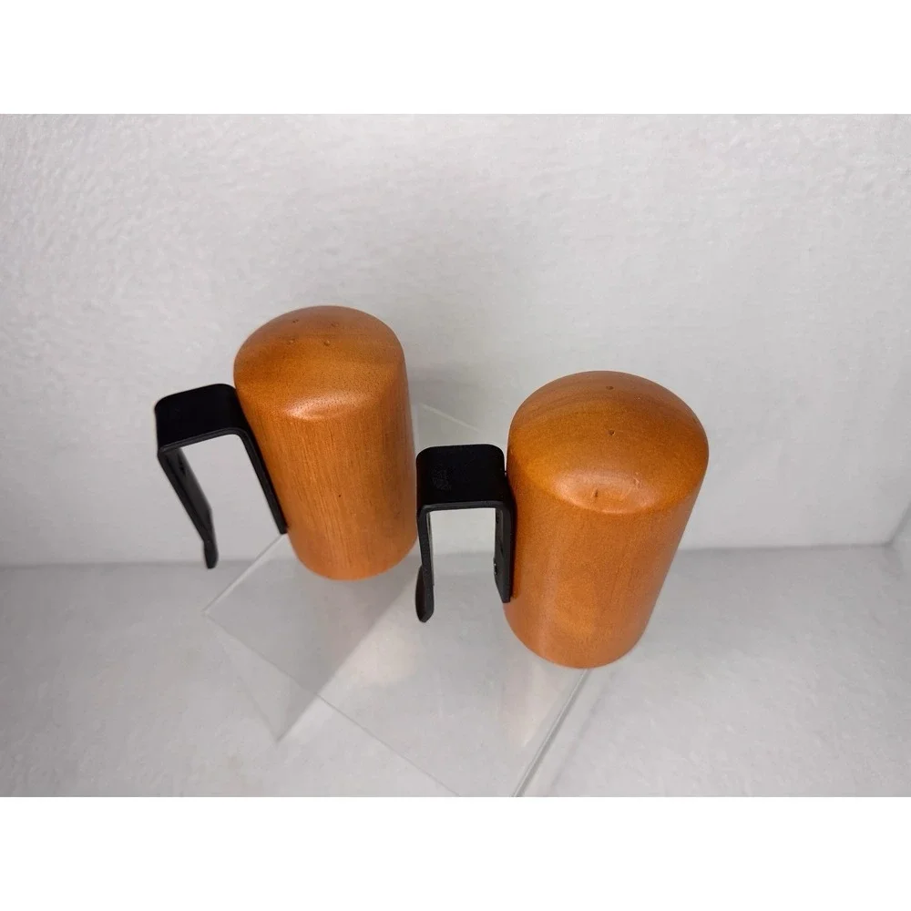 Wood Salt & Pepper Shakers Mid Century Modern Clip Holder Set